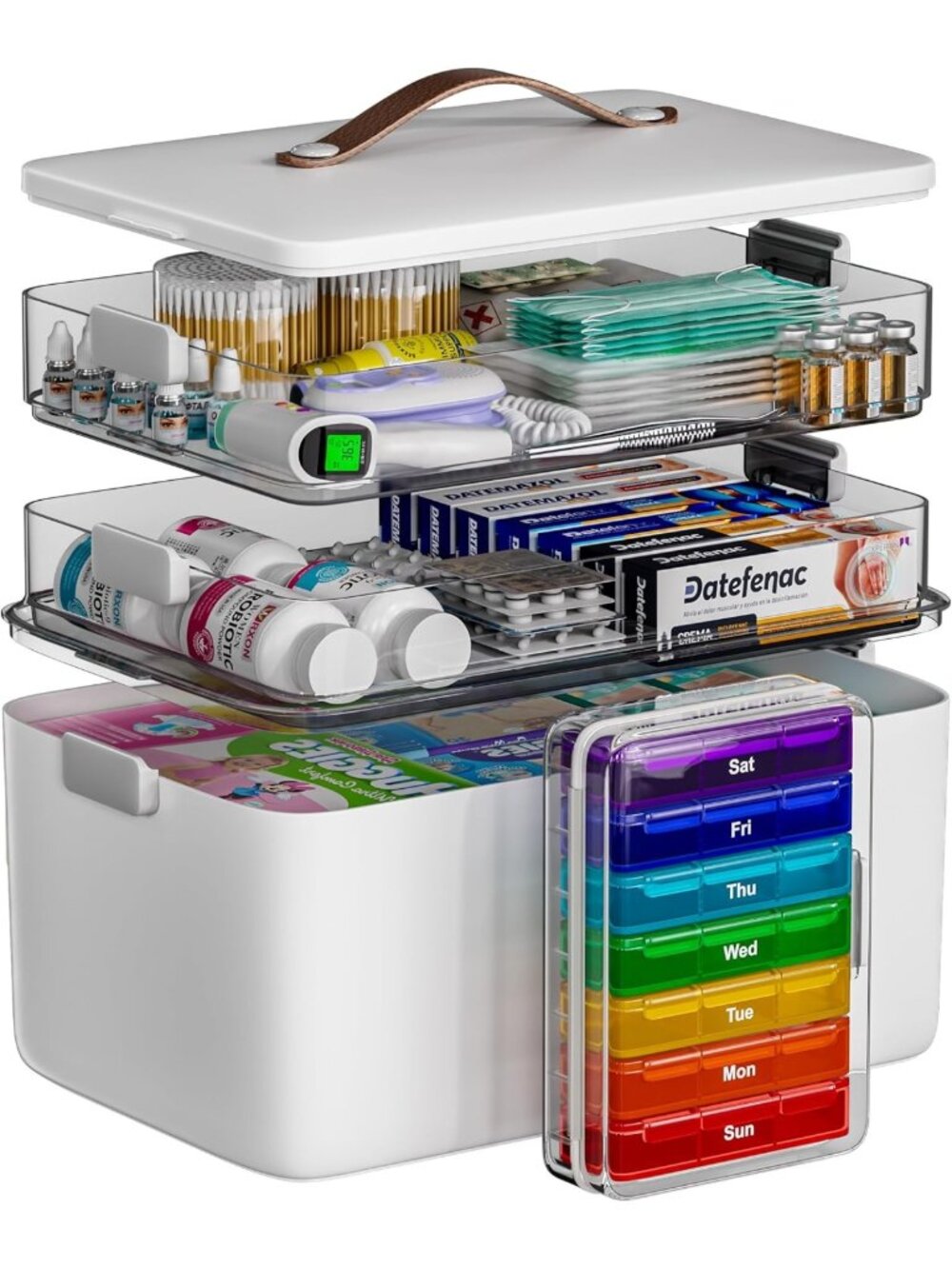 3-Tier Pill Organizer & Portable First Aid Kit | BPA-Free, Foldable, Large